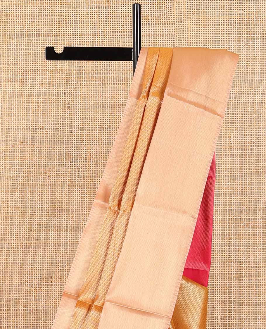 Orange chevron design semi banaras tissue saree with contrast zari design border & striped pallu