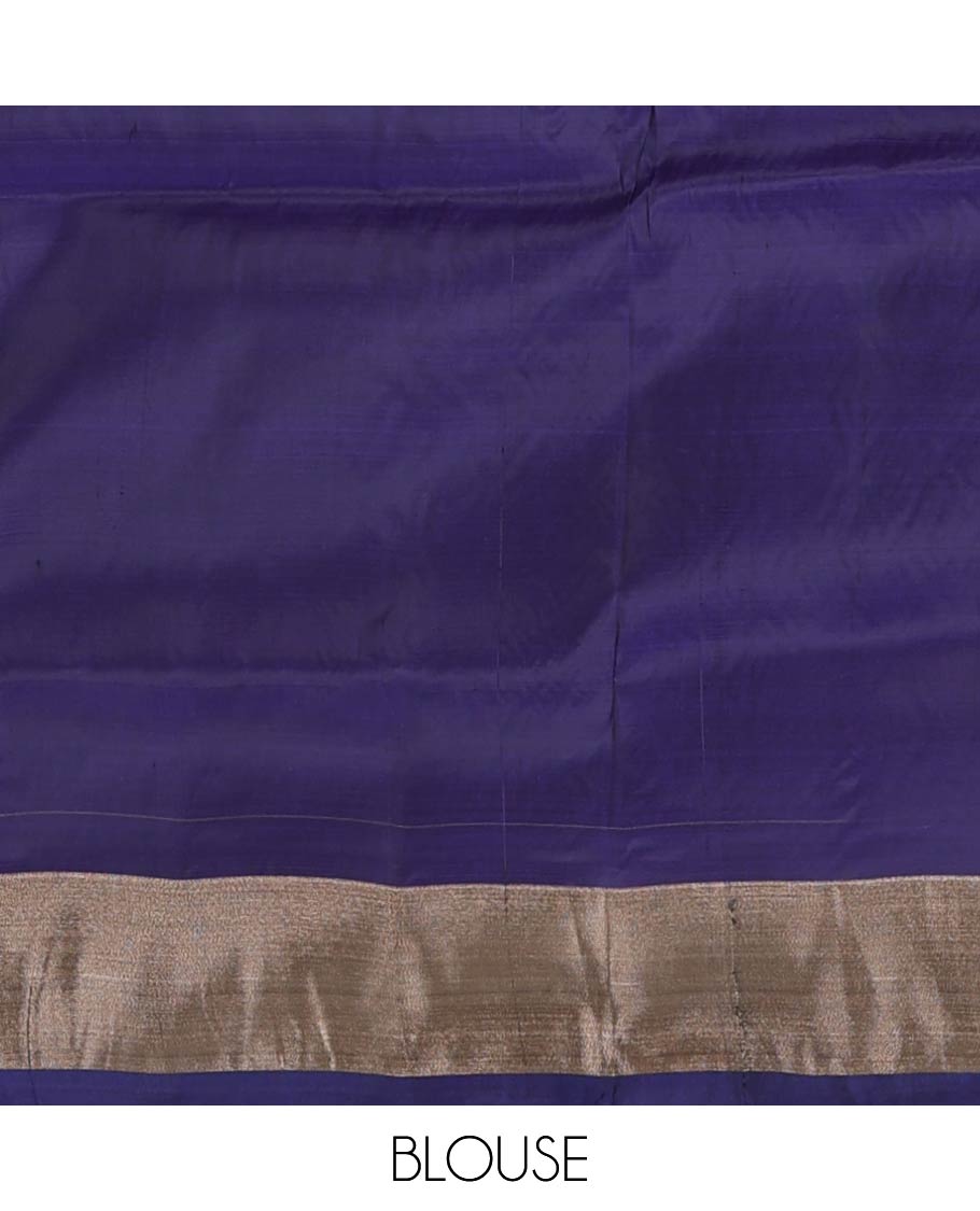 Royal blue zari buttas Uppada saree, contrast bavanji border, and jaal design pallu