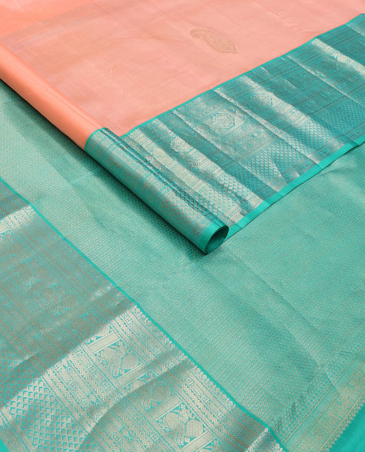 Pink manga zari buttas silksaree,contrast border of rettai neli,kathir,mayil kann,mayil & meen & ara maadam-style design pallu
