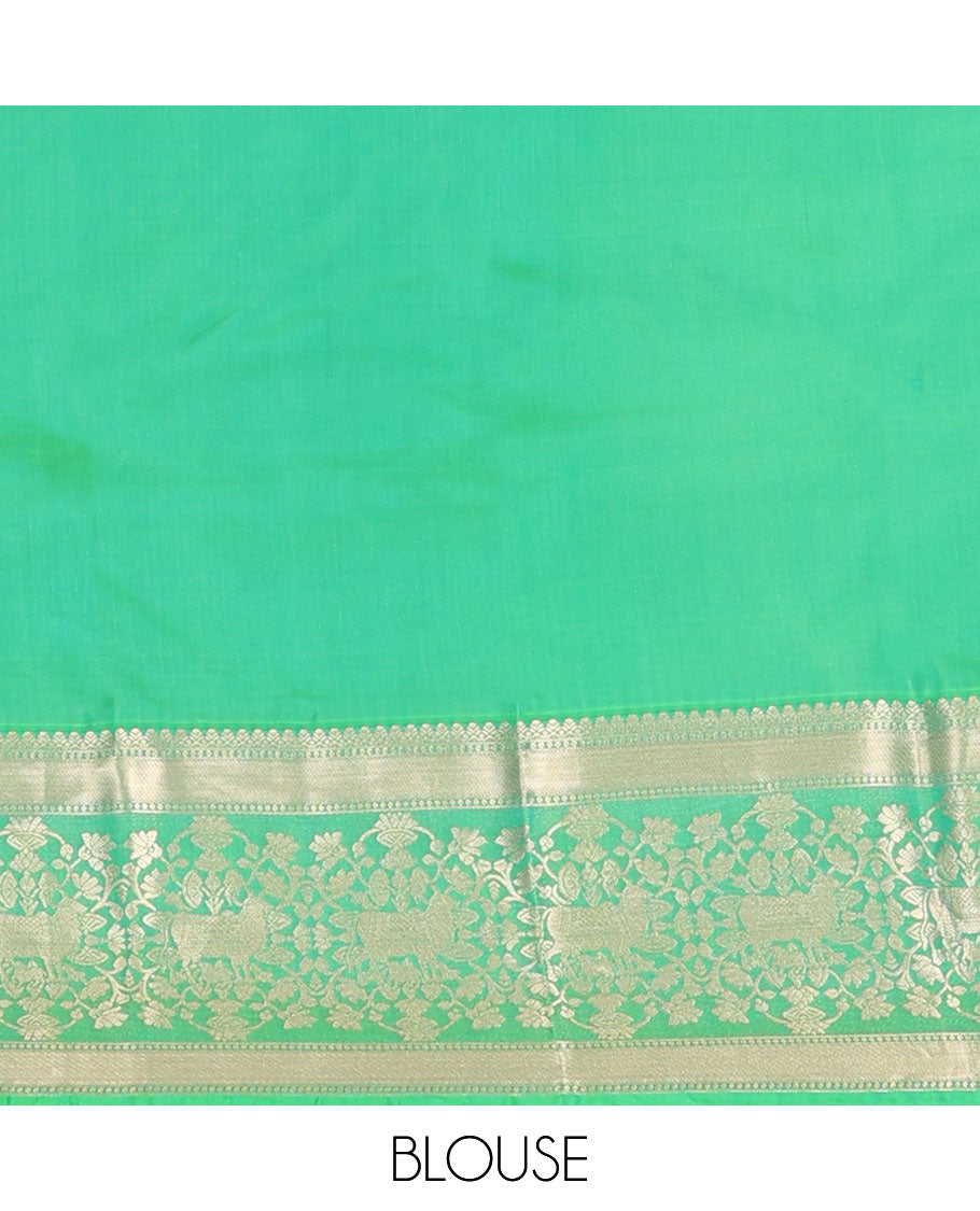 Orange zari buttas silk saree, contrast border of thilakam mokku,banaras,zari stripes,kodi visiry & pichwai cow designs & jaal pallu