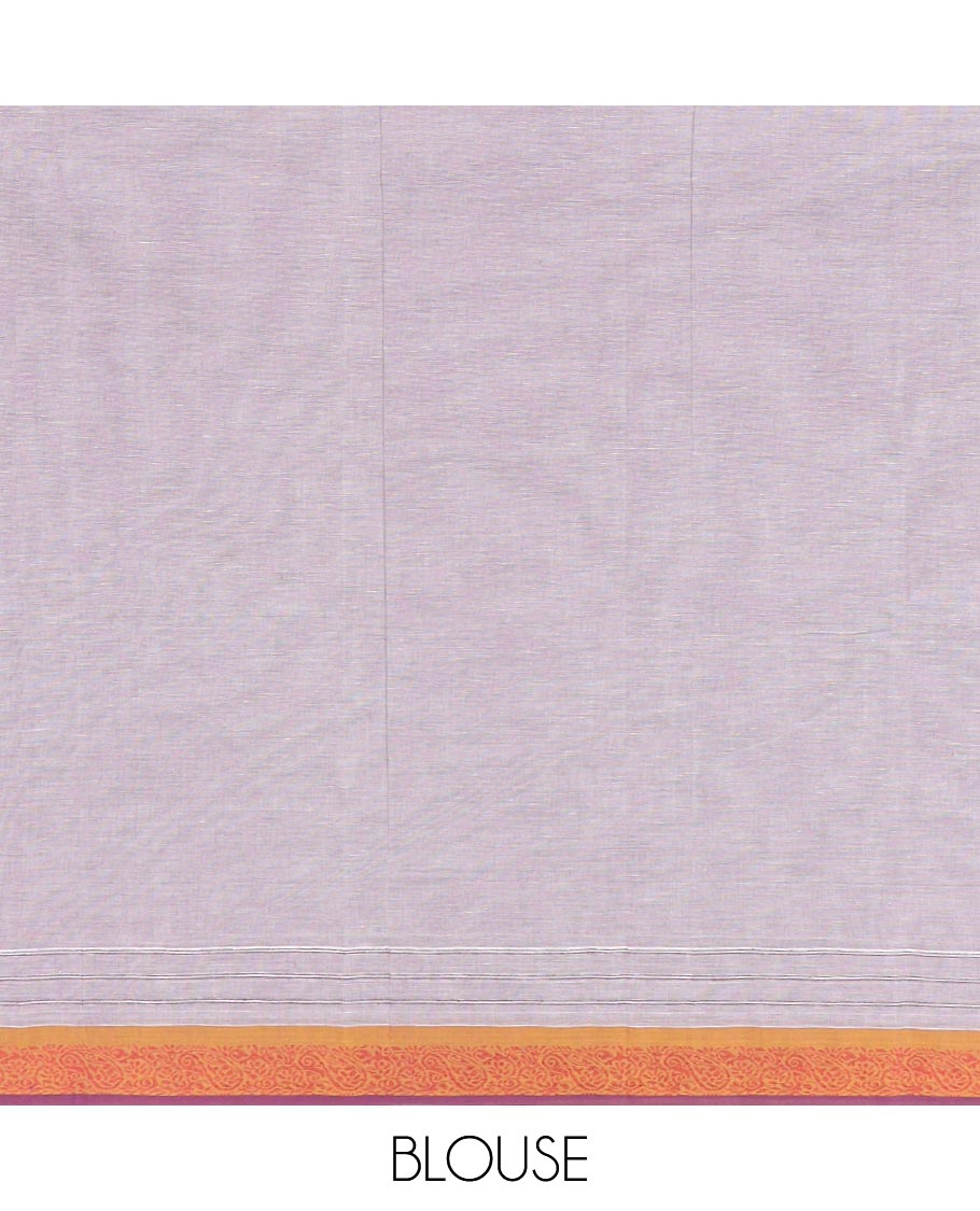 Purple motifs kanchi cotton saree with contrast border & floral design pallu