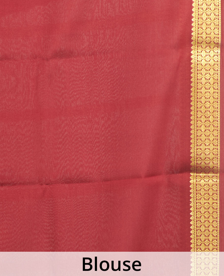 Bottle Green Plain Mysore Silk Saree, Complemented by a Contrast Traditional Zari Design Border, Zari Striped Pallu, and Paired with a Contrast Blouse