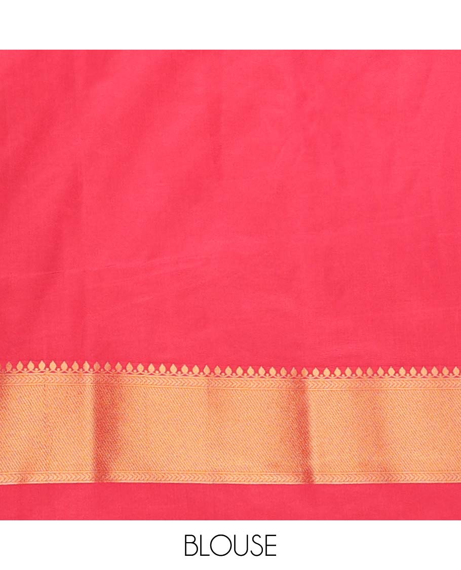 Light Pink jacquard softy saree with contrast zari design border & floral design pallu