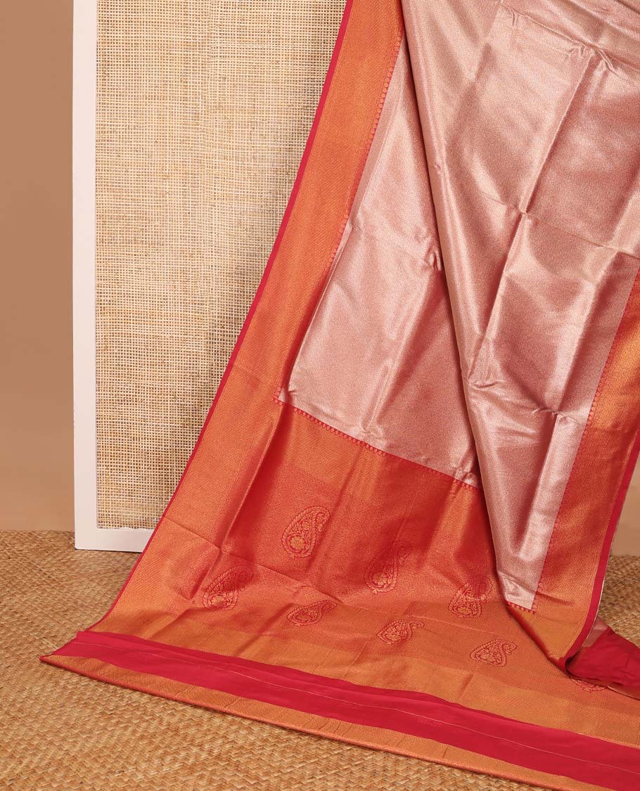 Light Pink jacquard softy saree with contrast zari design border & floral design pallu