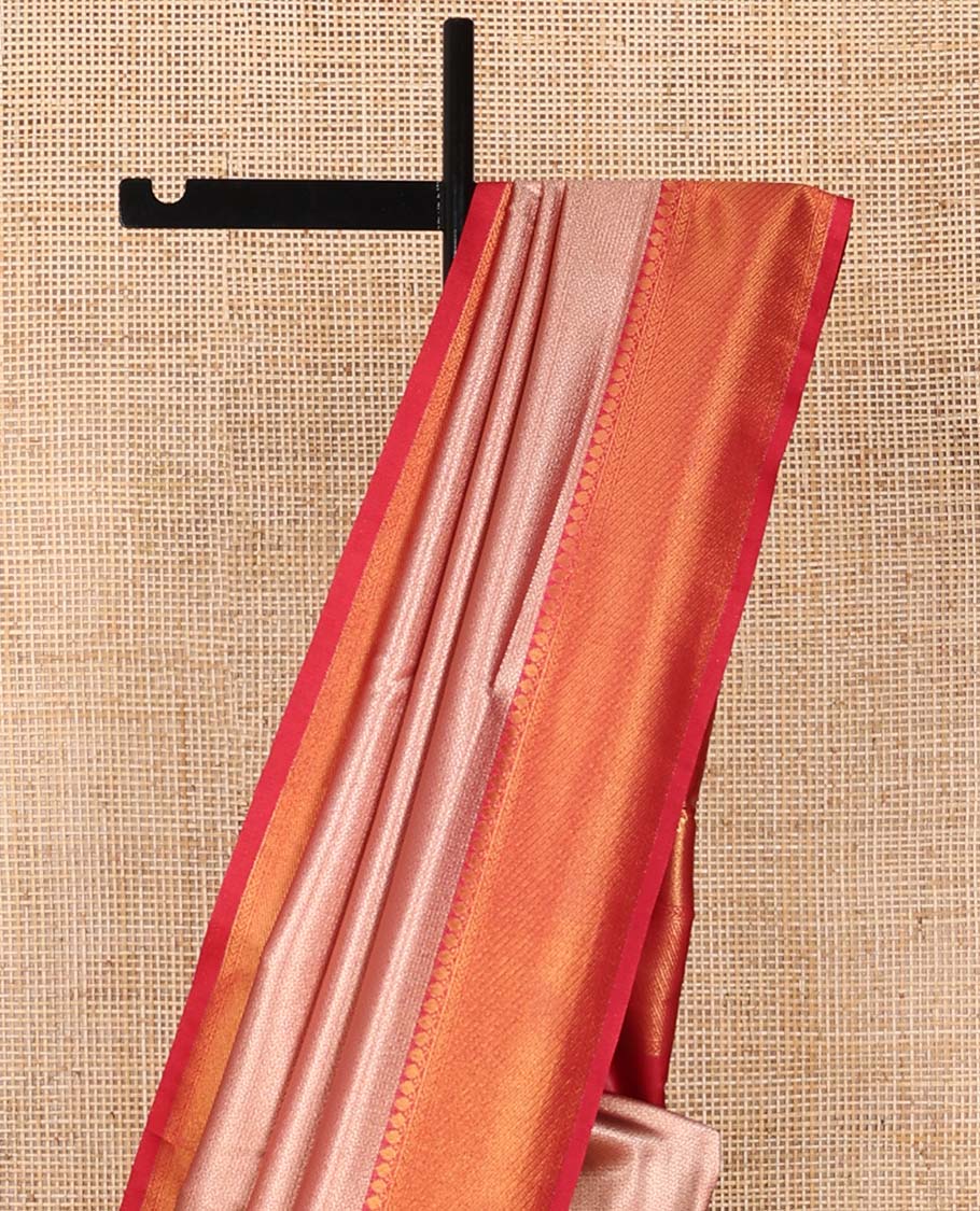 Light Pink jacquard softy saree with contrast zari design border & floral design pallu