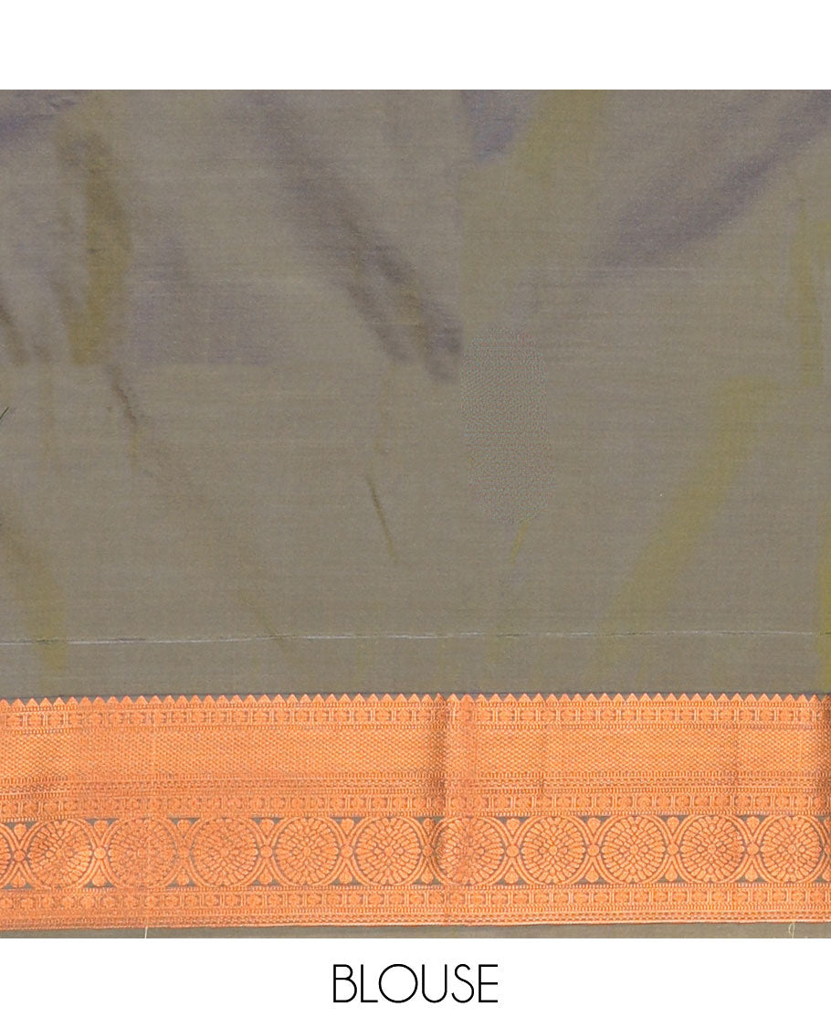 Yellow semi-soft silk saree with zari buttas, contrast traditional motifs zari border & pallu of jaal design