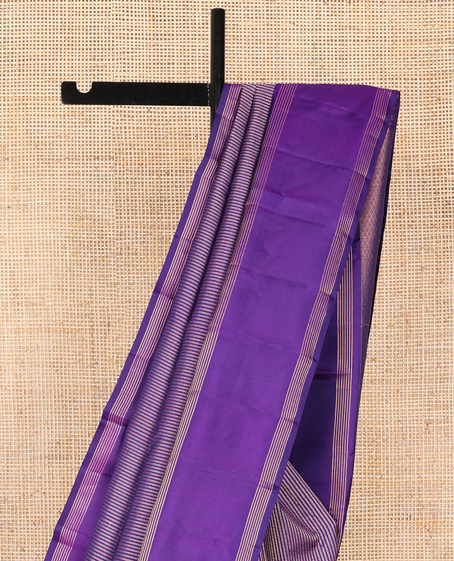 Violet striped silk saree with self rettai pettu zari border & checked design pallu