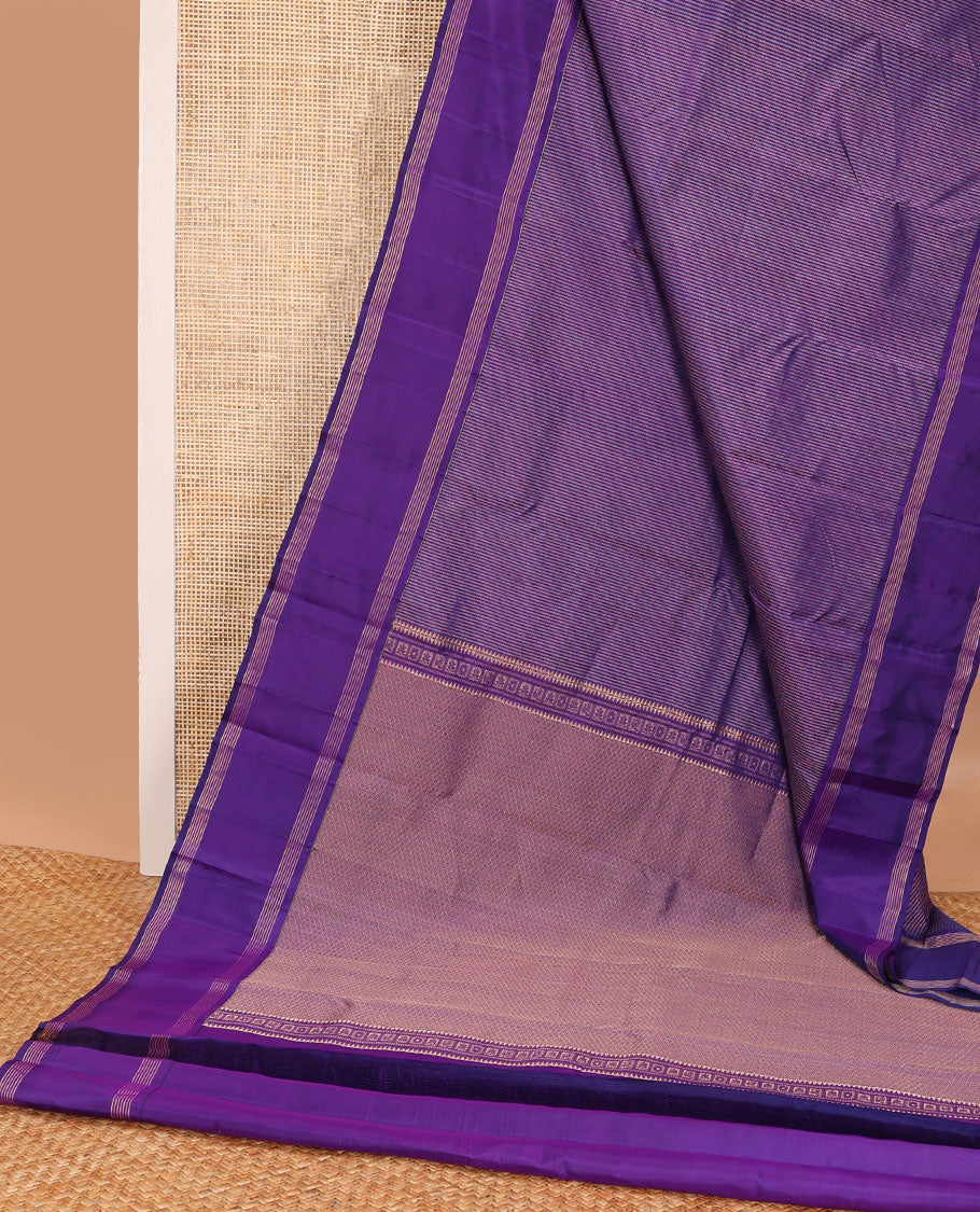 Violet striped silk saree with self rettai pettu zari border & checked design pallu