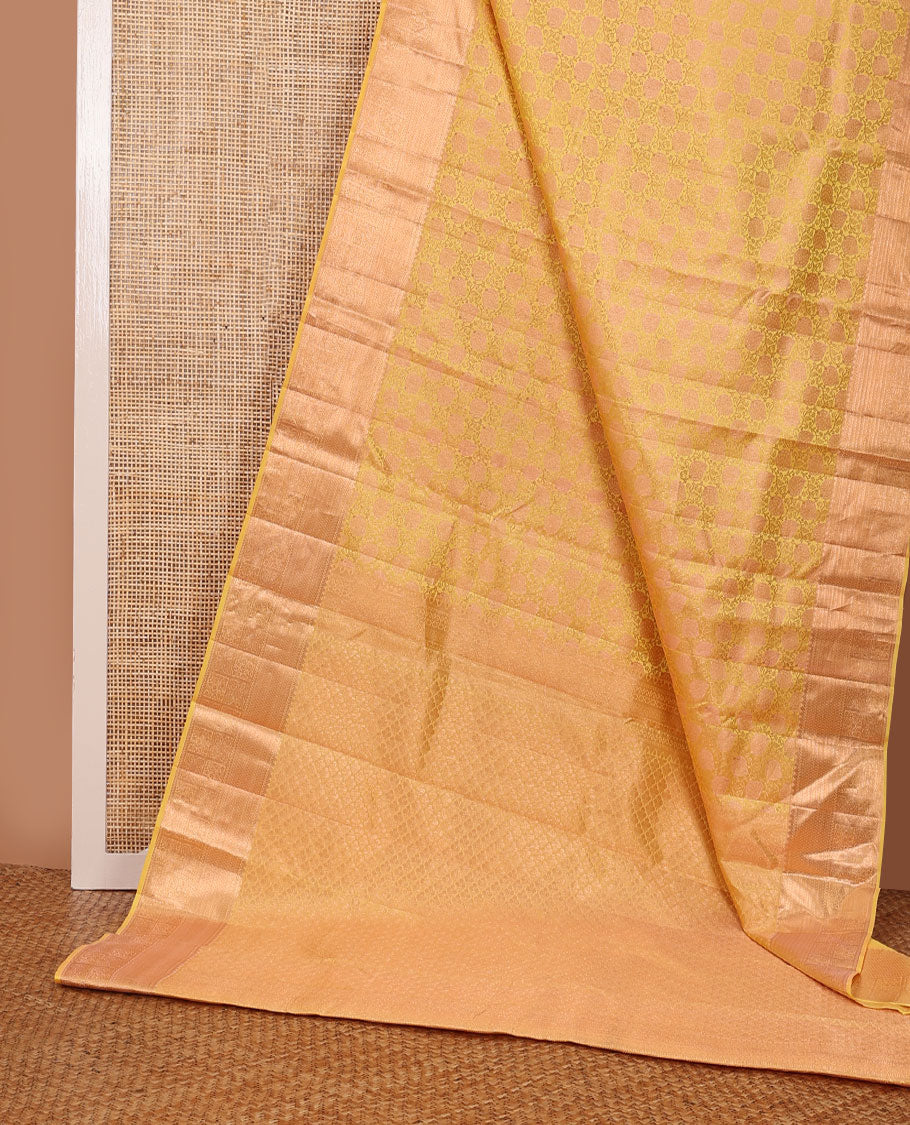 Orange floral jaal jacquard wedding silk saree, self-border of kathir, mayil kann & floral design & jaal pallu