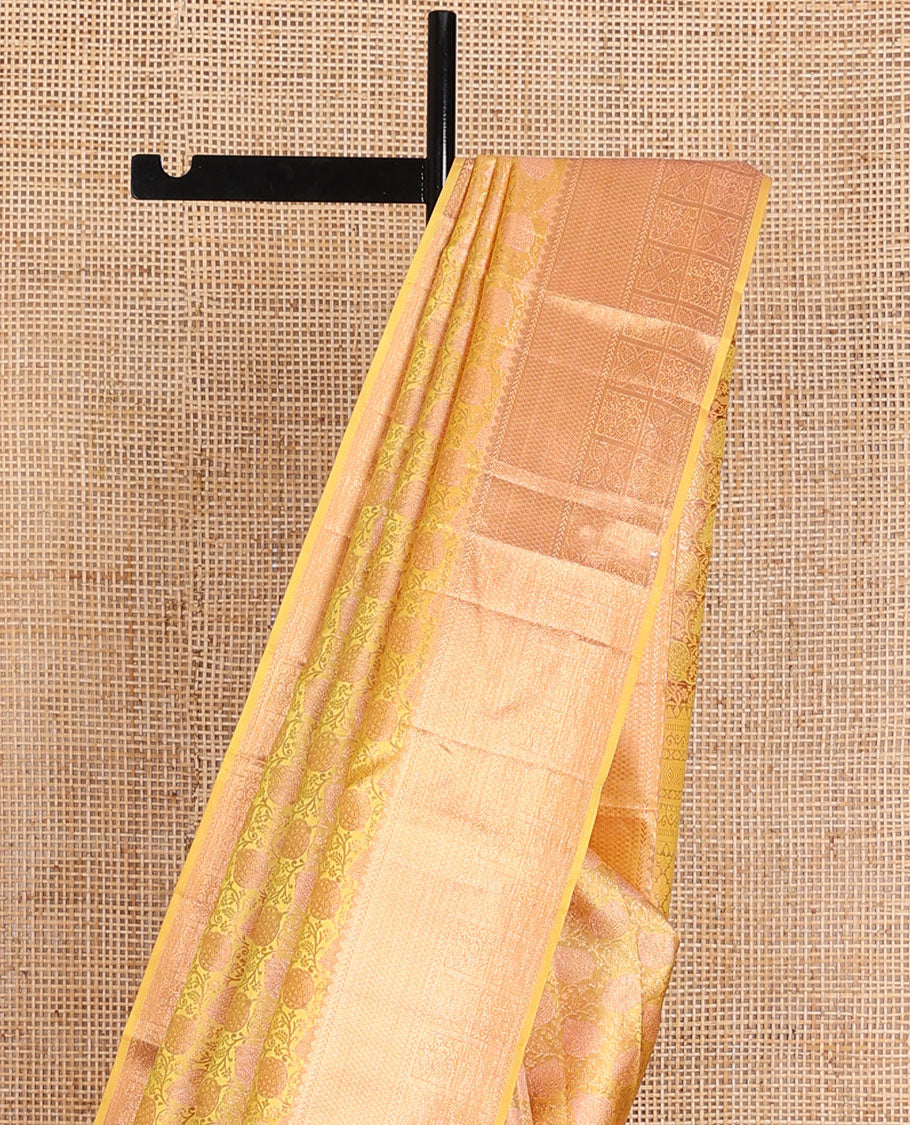 Orange floral jaal jacquard wedding silk saree, self-border of kathir, mayil kann & floral design & jaal pallu