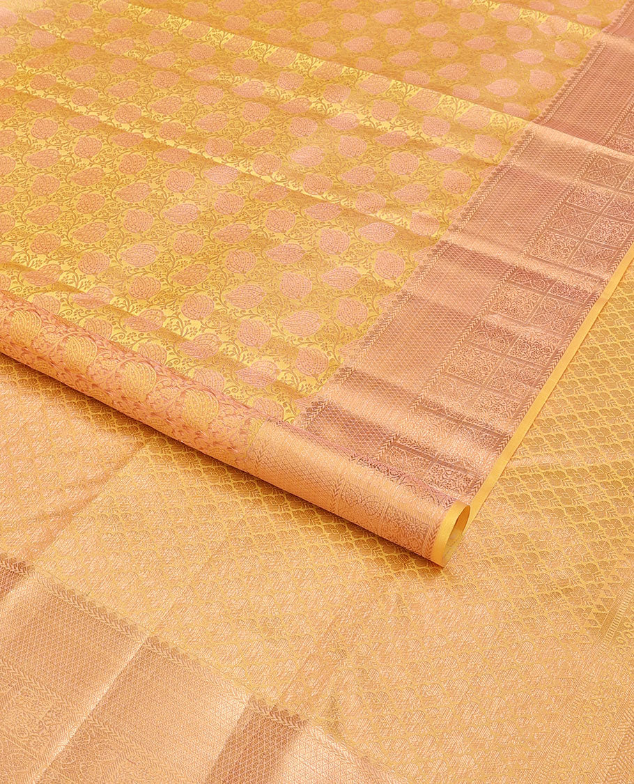 Orange floral jaal jacquard wedding silk saree, self-border of kathir, mayil kann & floral design & jaal pallu