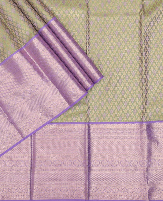 Green buttas pure-mix half saree,contrast zari design dhavani, zari blouse & border of kamalam,muthu,mayil kann,diamond & jaal