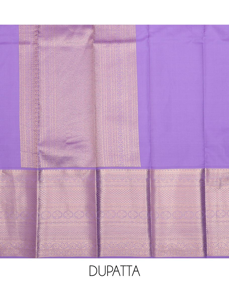 Green buttas pure-mix half saree,contrast zari design dhavani, zari blouse & border of kamalam,muthu,mayil kann,diamond & jaal