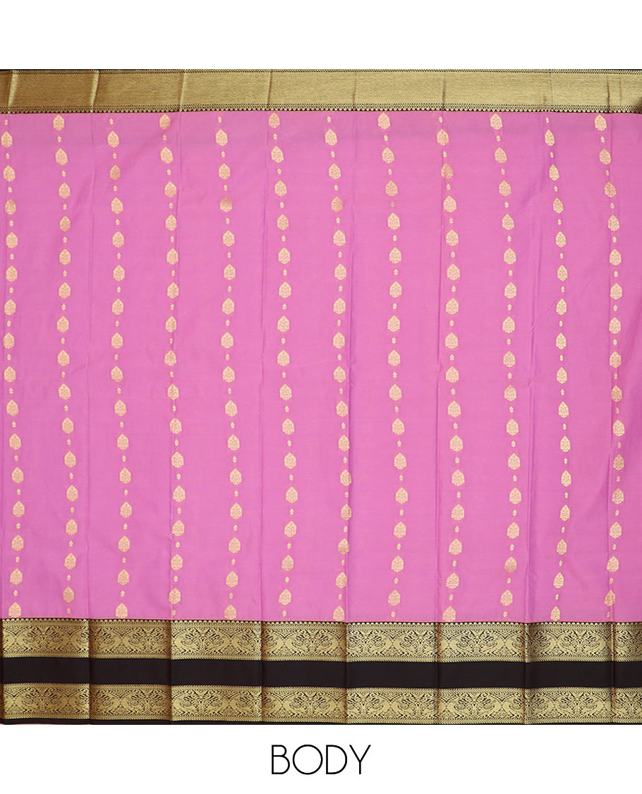 Pink zari buttas budget silk saree, contrast traditional zari design rettai pettu border, and jaal pallu