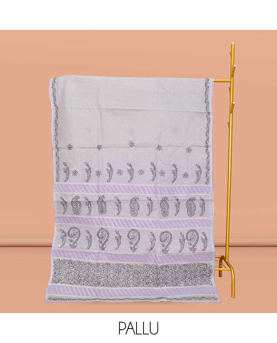 Grey Lucknowi Chikankari Saree