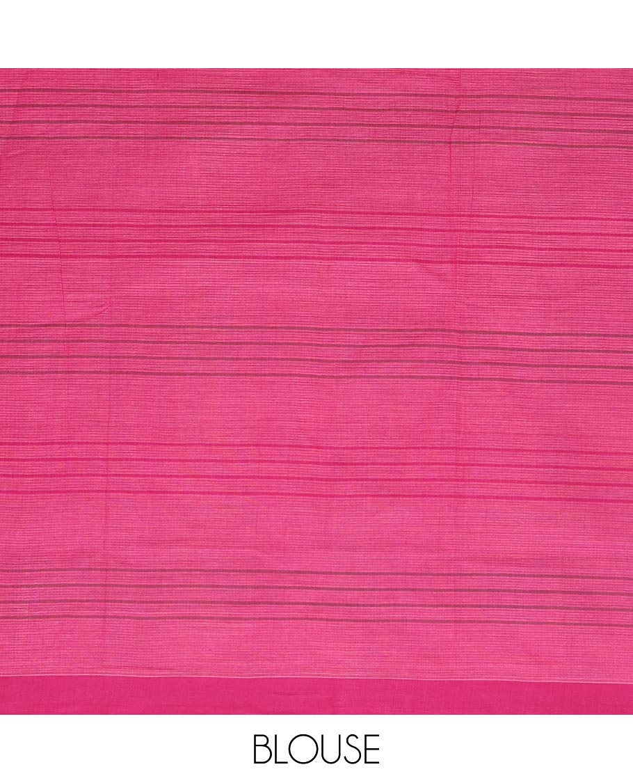 Pink checked Mangalagiri cotton saree, contrast striped border, and multi-color striped pallu