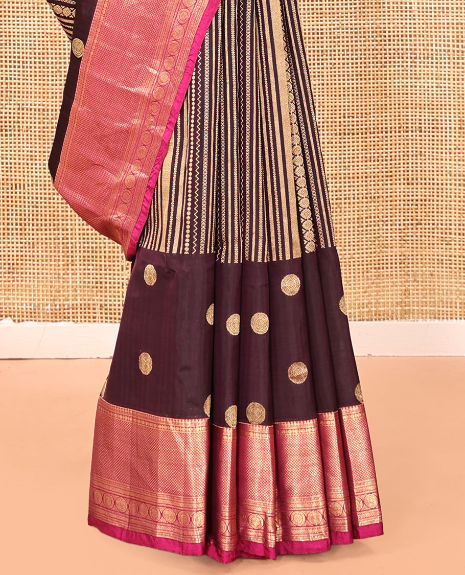 Purple-Magenta Zari Design Vasundhara Lite SilkMix Saree,Contrast Traditional Border,Contrast Blouse