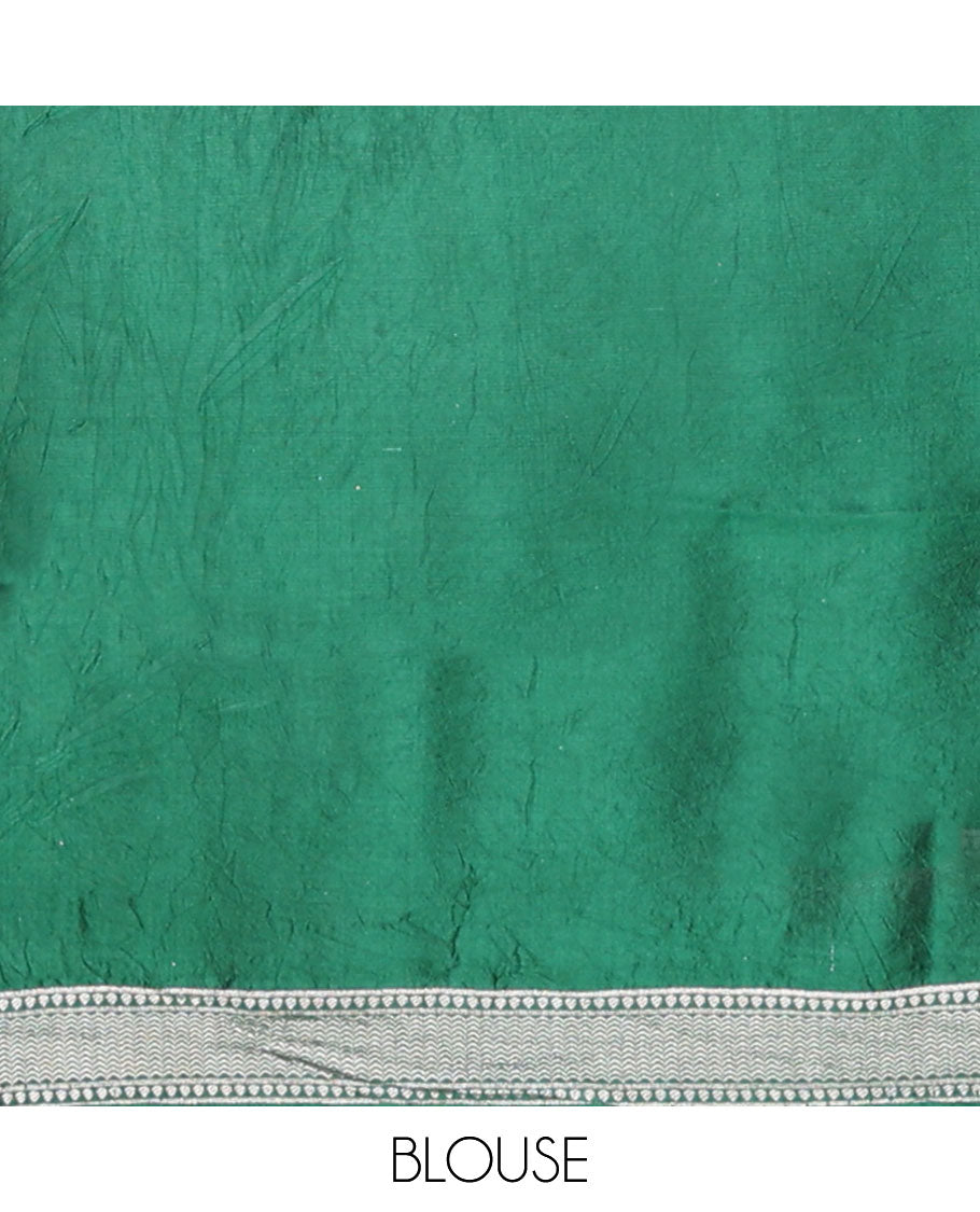 Maroon round-shaped zari buttas raw mango silk saree, zari border of scallop & floral designs & floral steeped pallu