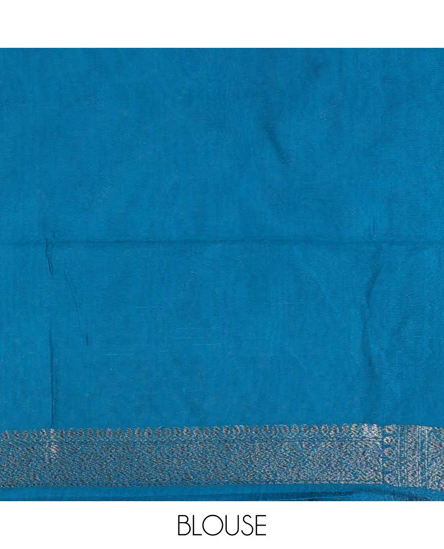 Blue zari buttas fancy saree, zari floral creeper border, and pallu steeped with intricate buttas