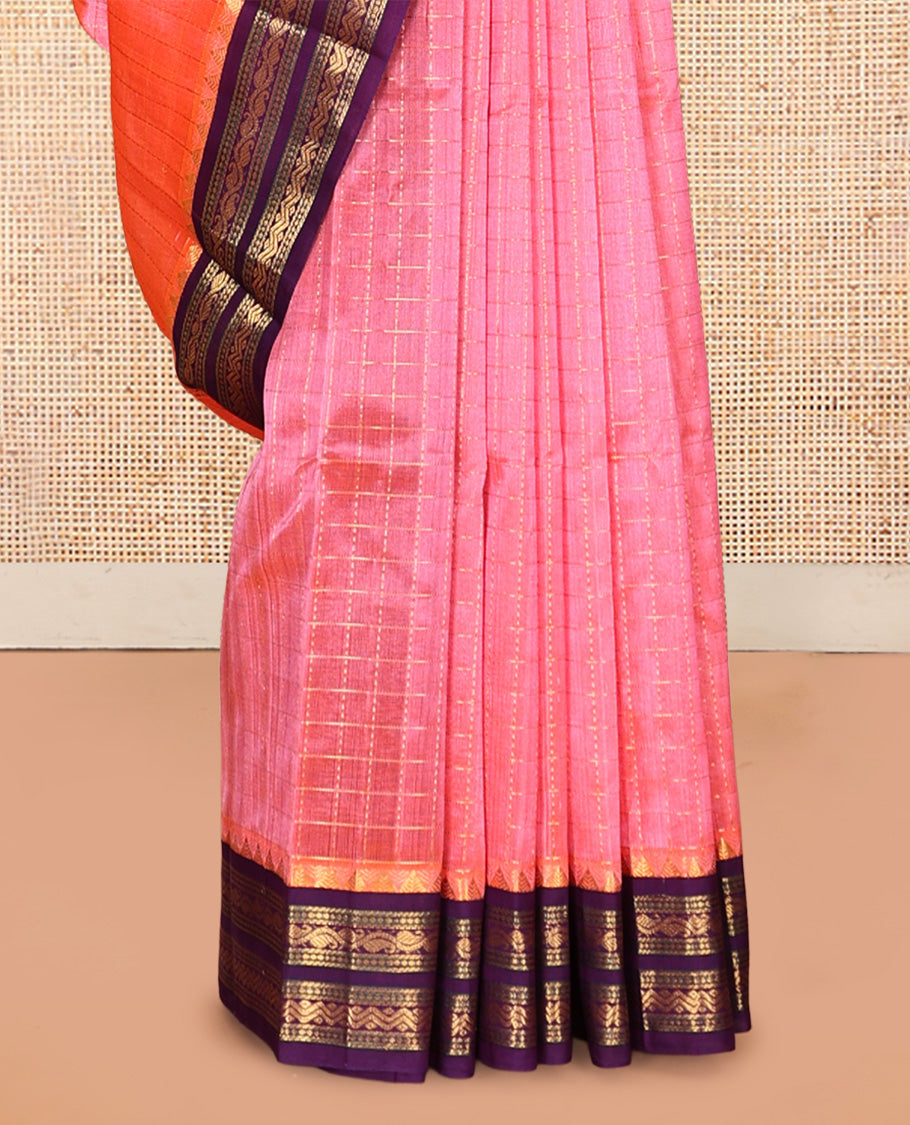 Peach Checks Design Kuppadam Silk Saree