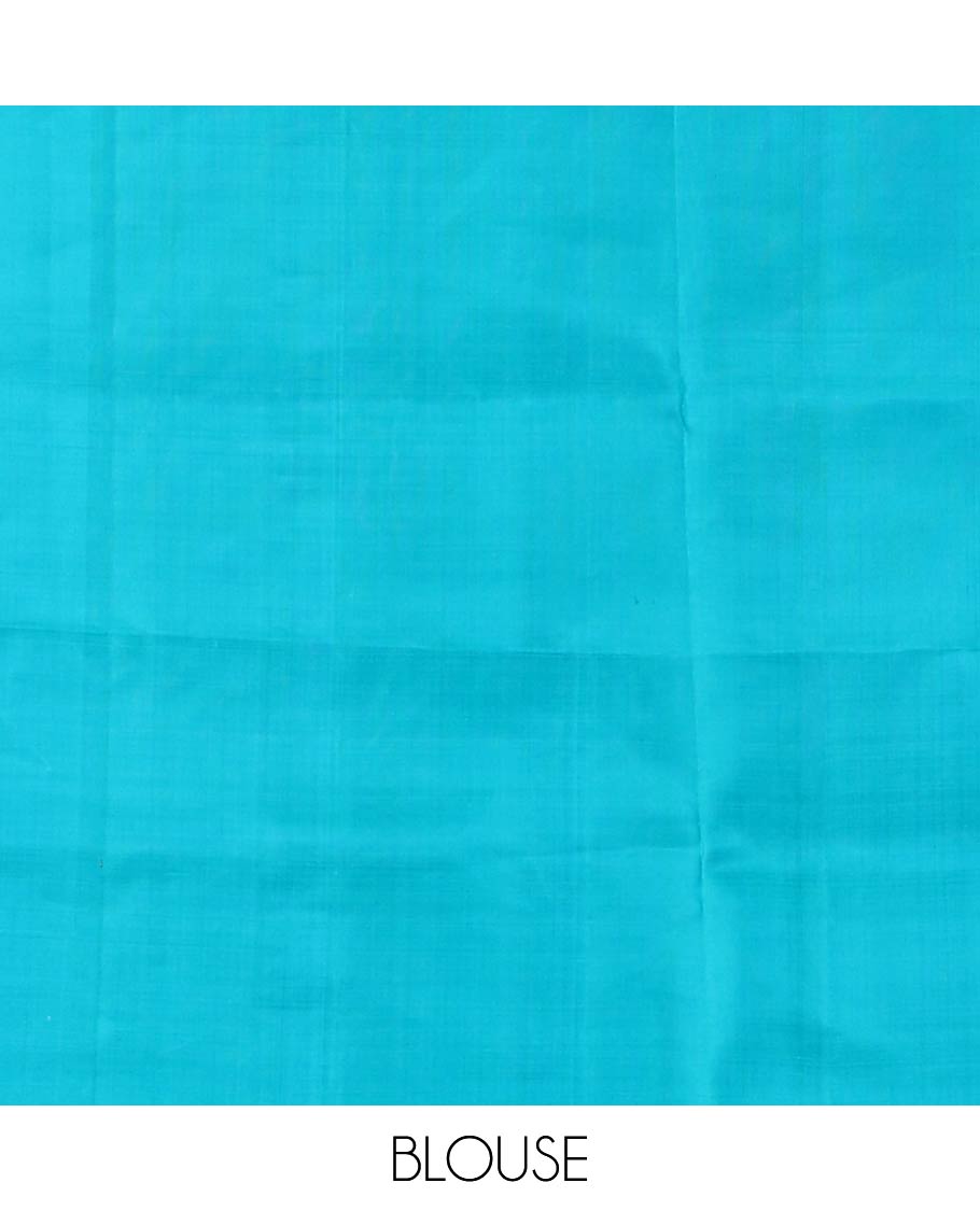 Borderless orange floral buttas woven soft silk saree, contrast pallu of floral and chevron designs