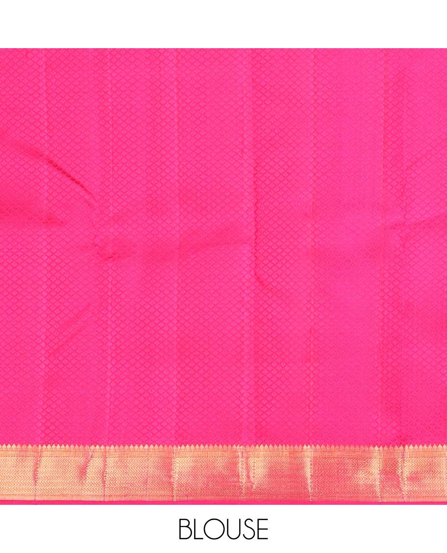 Red leaf design silk saree with self border of thilakam mokuu, vanki design & jaal design pallu