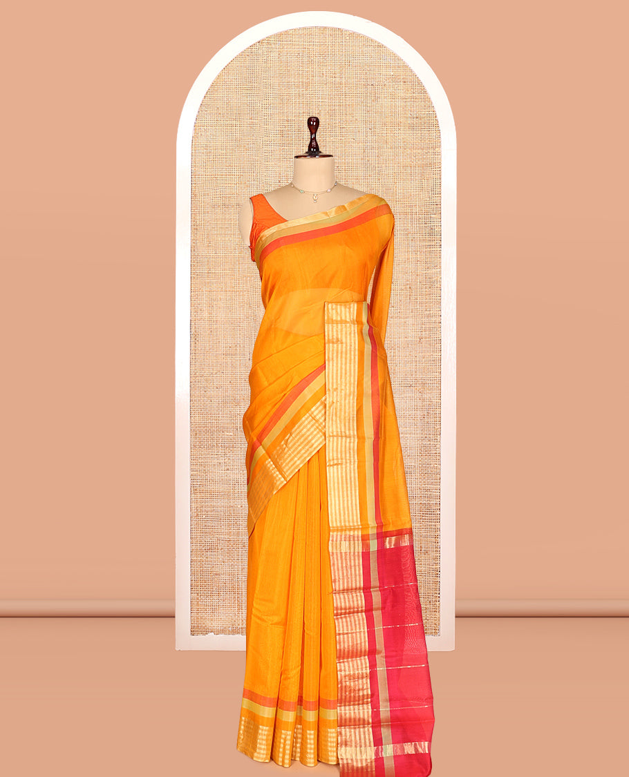 Orange Plain Silk Cotton Saree