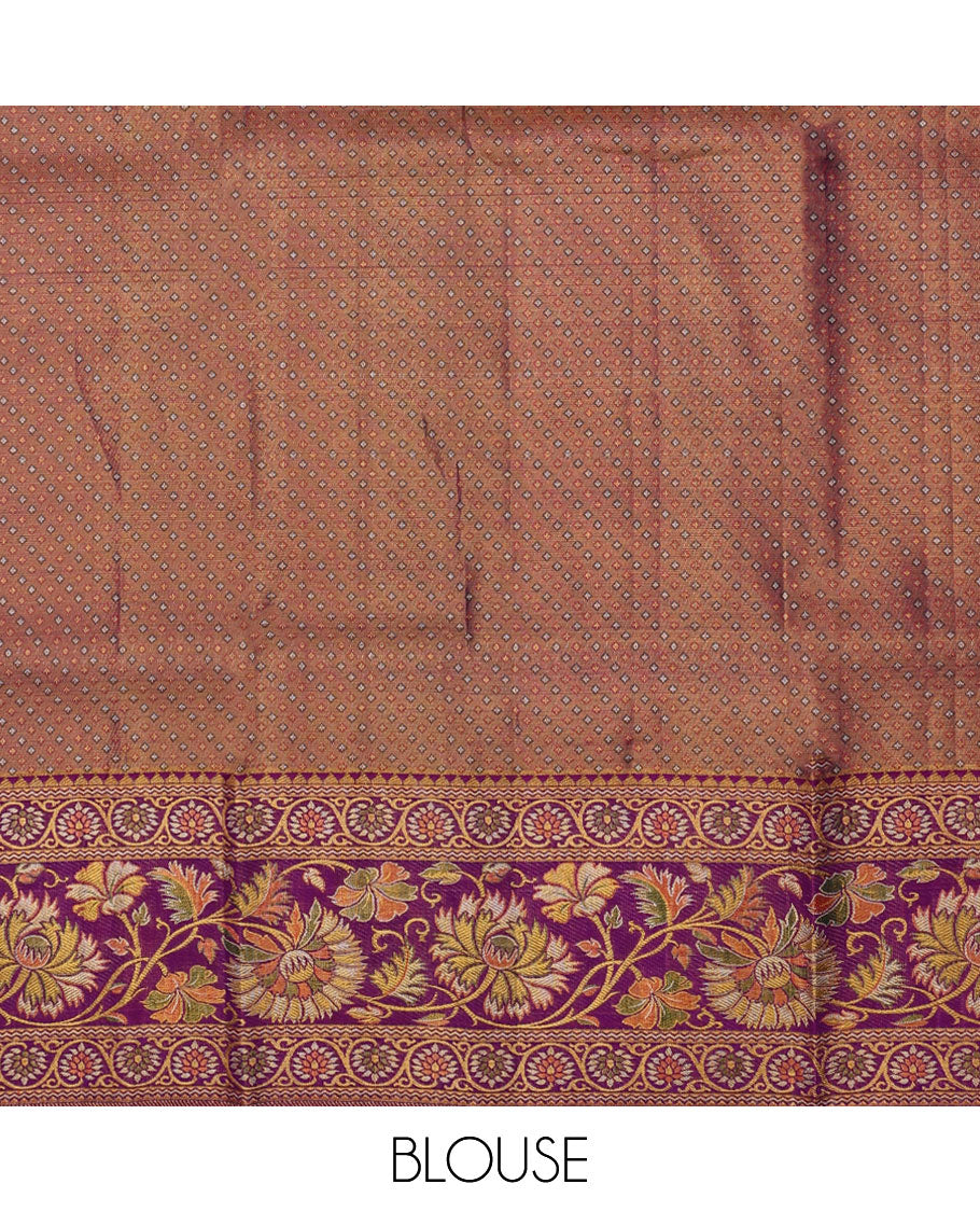 Multi-color meenakari jacquard silk saree, contrast meenakari border of rekku & kodi visiry designs, & pallu of intricate designs