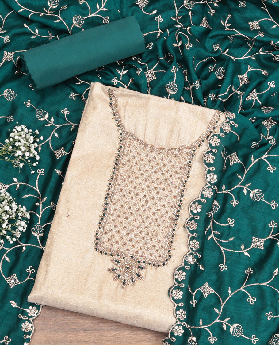 Cream-Green Tissue Material Chudidar Set