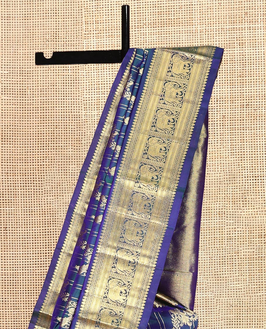 Blue Jacquard Venkatagiri Silk Saree, a Traditional Zari Border, Jaal Pallu, and a Matching Blouse
