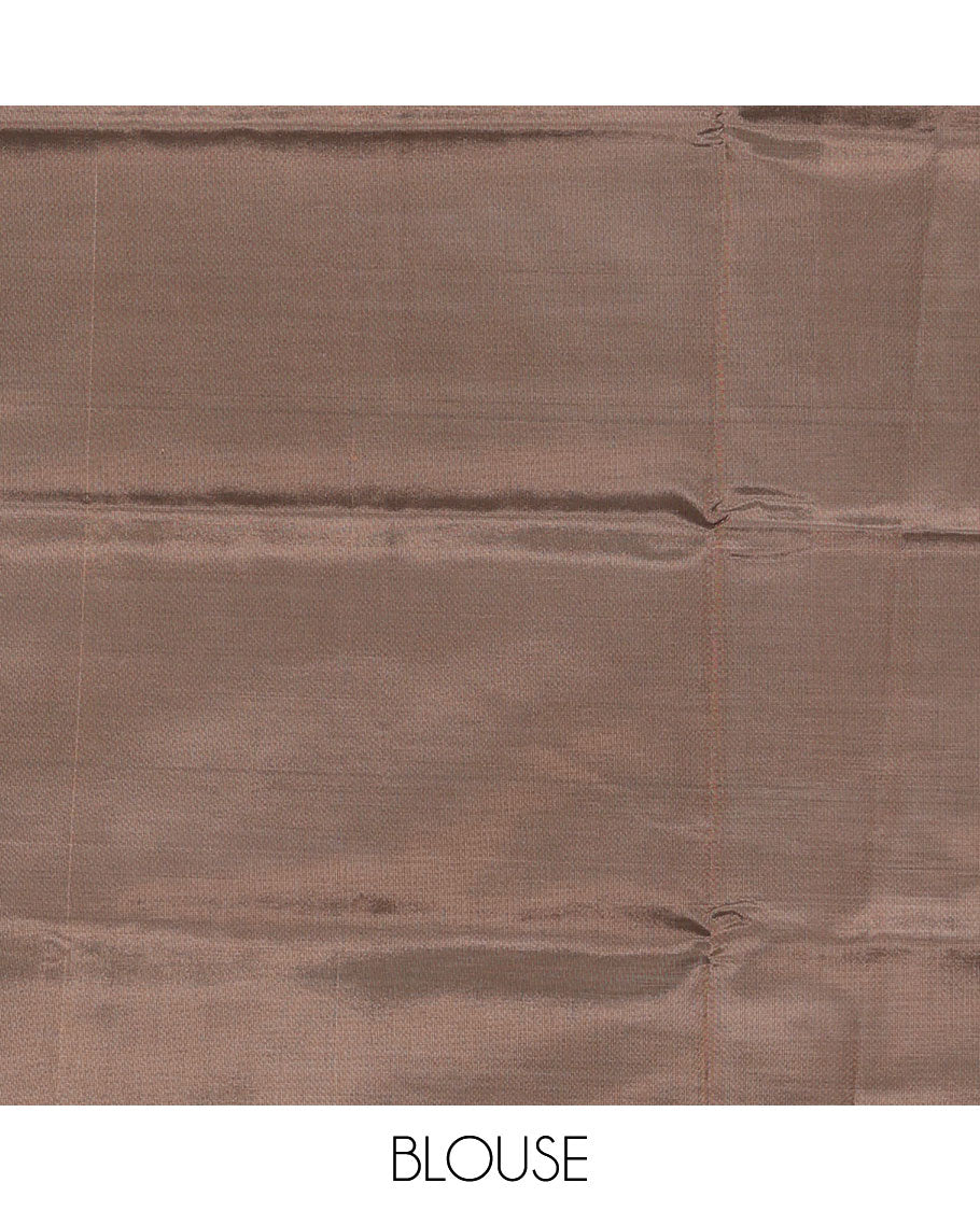 Borderless brown spade buttas banana pith saree, pallu of stripes and spade buttas