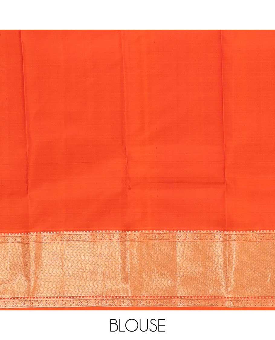 Orange zari micro checked silk saree, zari border of rekku, banaras, kodi visiry, and jaal design, and jaal pallu