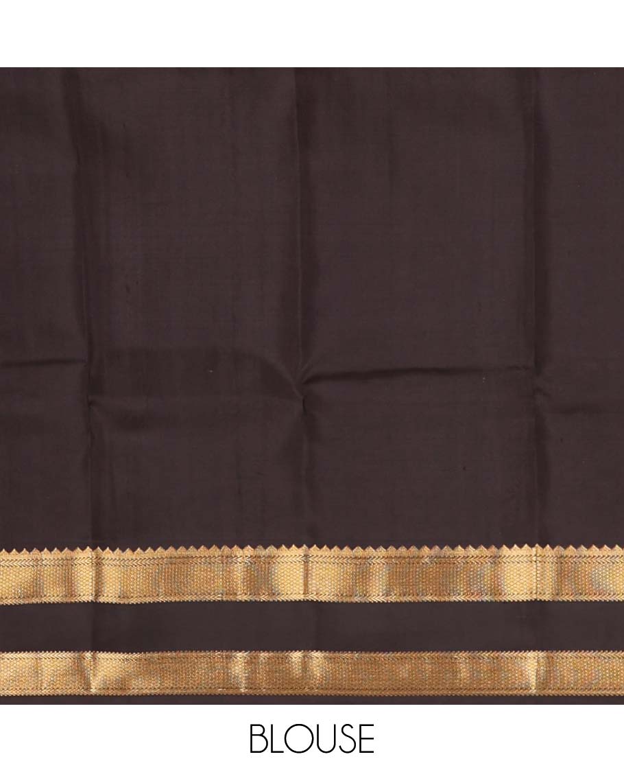 Baby pink zari buttas silk saree, contrast rettai pettu border of rekku, muthu, kathir, and mayil kann, and zari rich jaal pallu