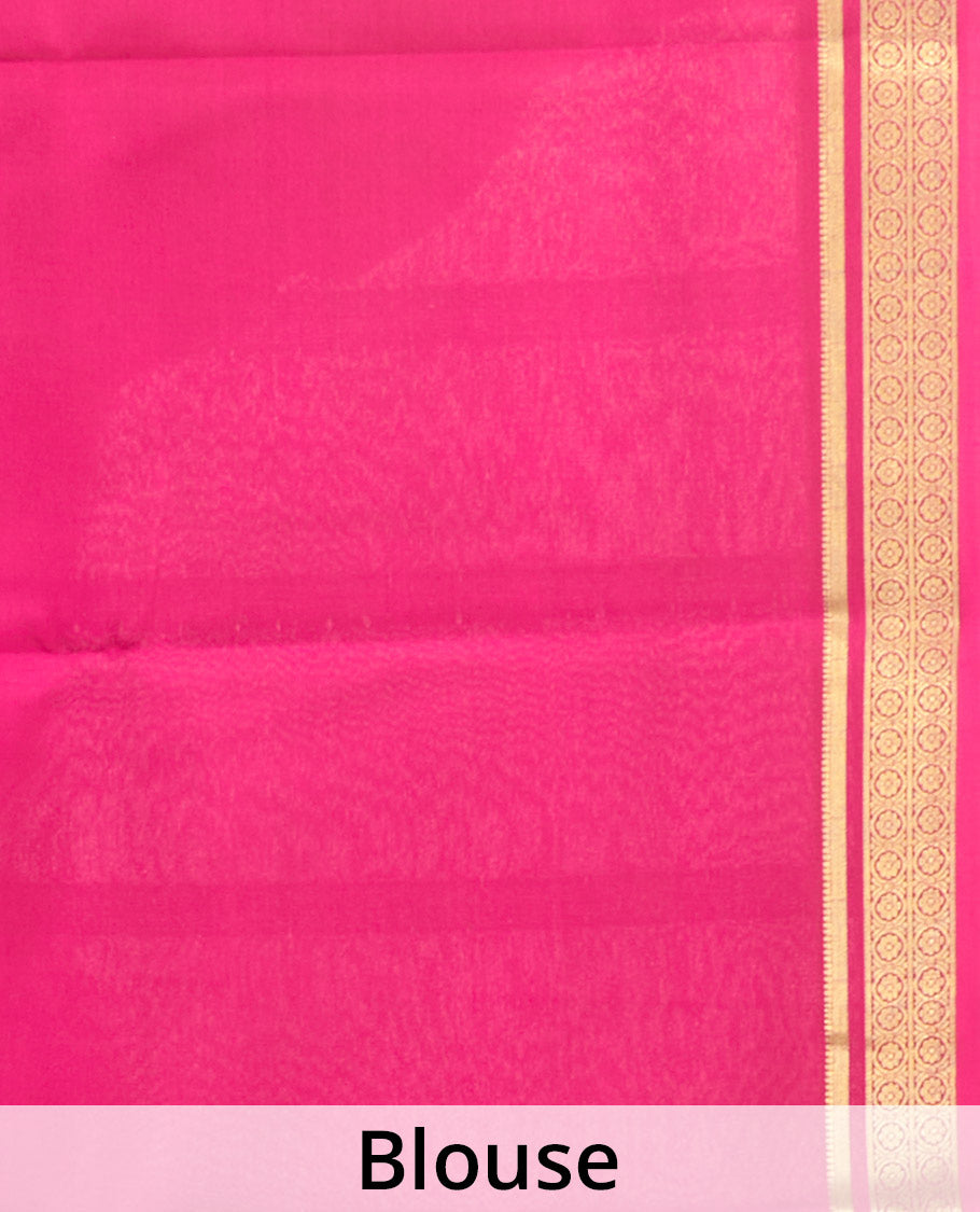 Lavender Plain Mysore Silk Saree, Complemented by a Contrast Traditional Zari Design Border, Zari Striped Pallu, and Paired with a Contrast Blouse