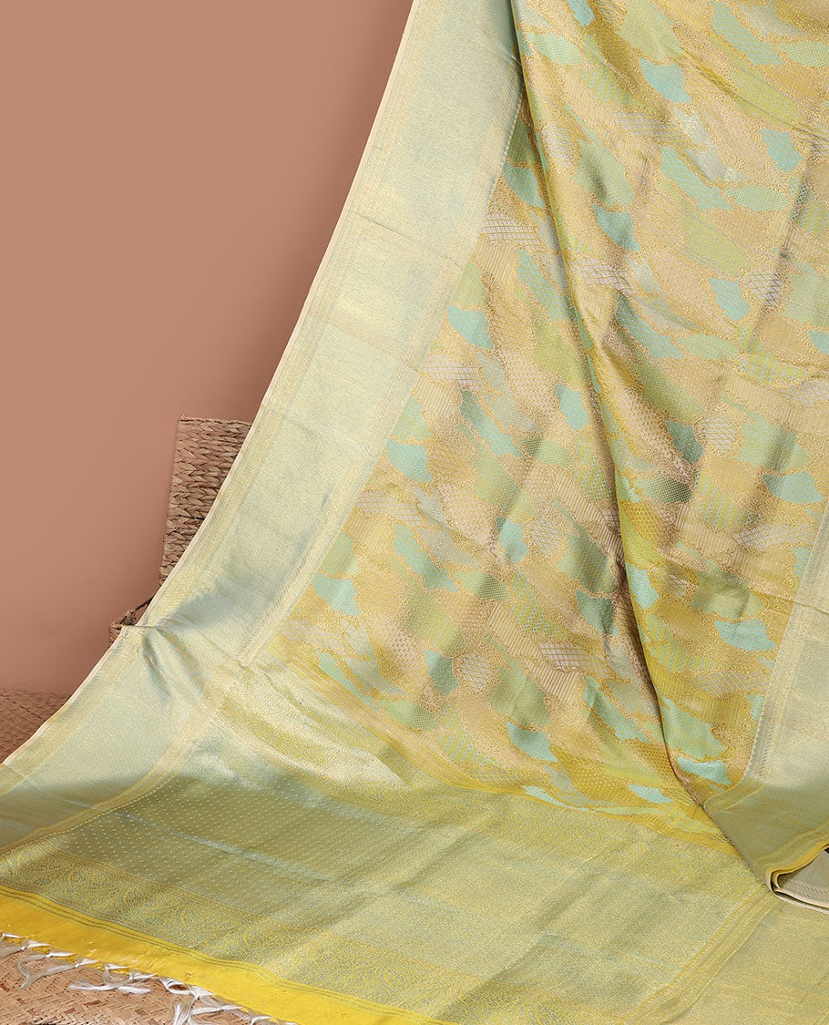 Muti-colored rangkat style silk saree with border of muthu & banaras design , pallu of intricate zari design