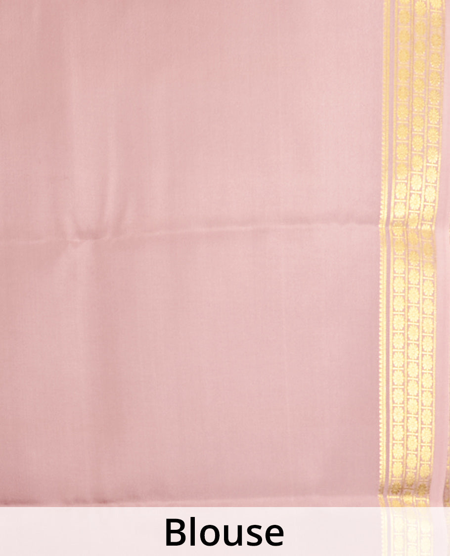 Black-Rosewood Pink Plain Mysore Silk Saree, Complemented by a Contrast Traditional Zari Design Border, Zari Striped Pallu, and Paired with a Contrast Blouse