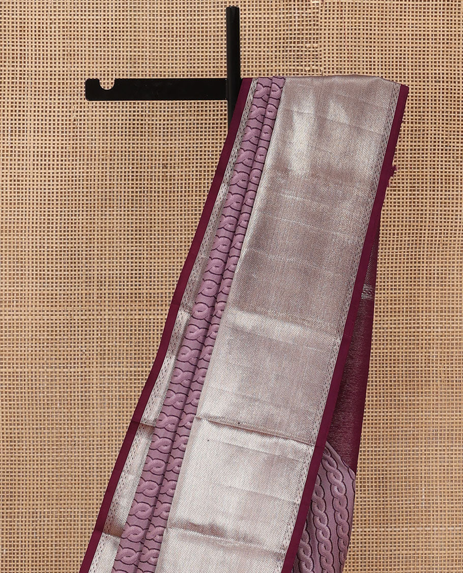 Lavender jacquard Kanchipuram silk saree, big kuyil kann border & silver zari work on the pallu