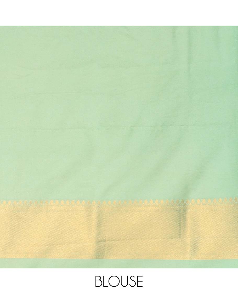Mint green jacquard softy saree with contrast zari design border & floral design pallu