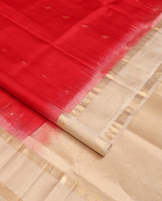 Red zari buttas soft silk saree, contrast rettai pettu zari border & pallu of jaal design