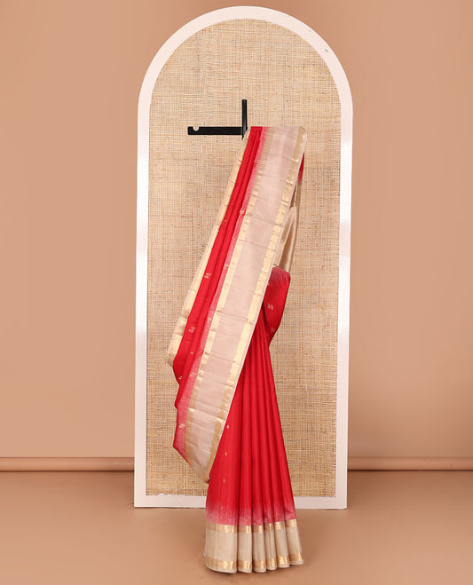 Red zari buttas soft silk saree, contrast rettai pettu zari border & pallu of jaal design
