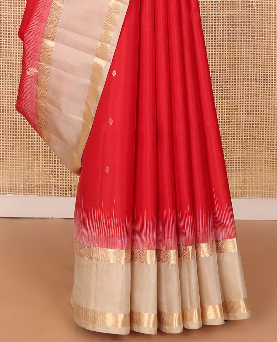 Red zari buttas soft silk saree, contrast rettai pettu zari border & pallu of jaal design