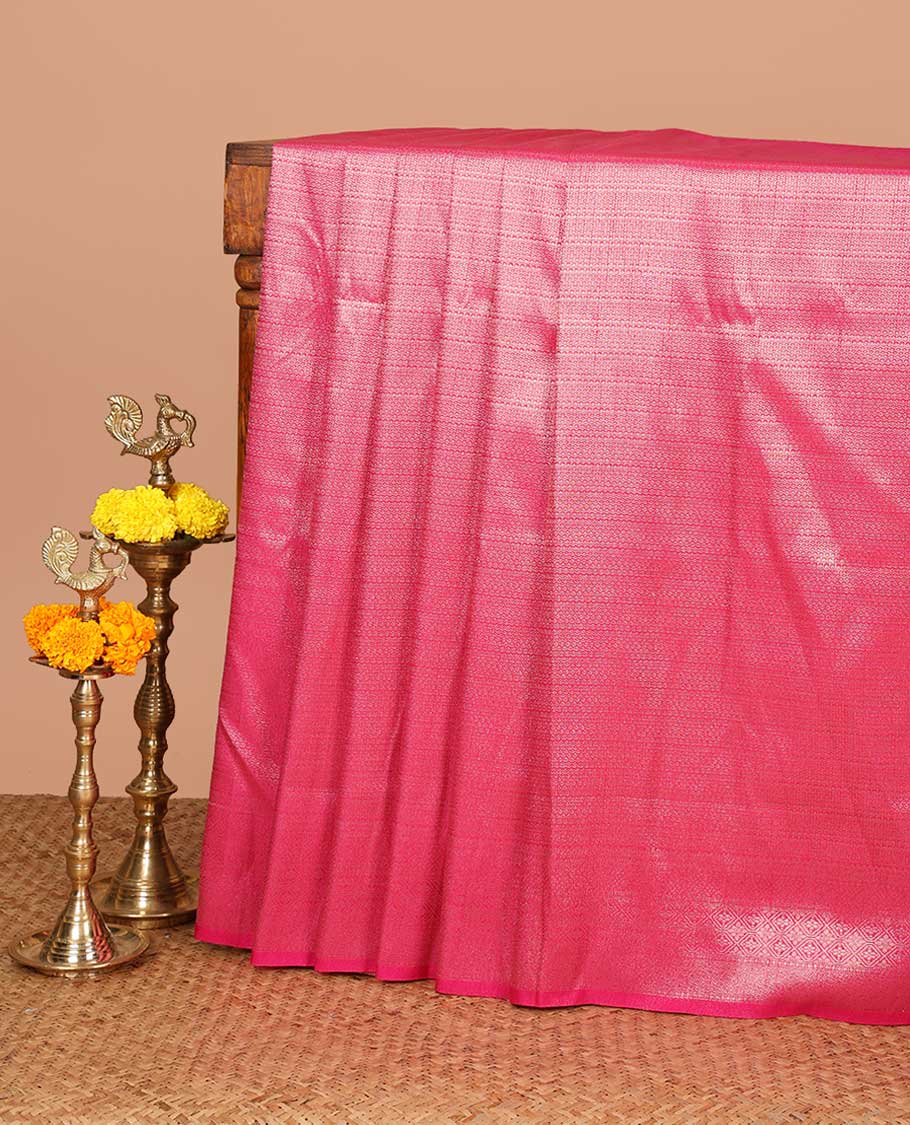 Rani pink zari brocade weaving design banaras soft silk saree with jacquard border & rich weaving pallu along with brocade blouse