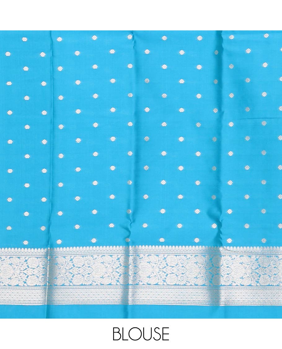 Blue zari buttas butter silk saree, traditional zari design border & zari floral design weave pallu