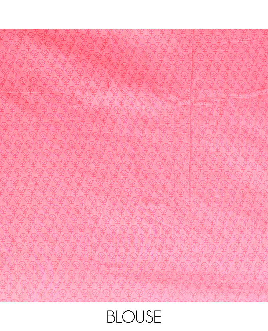 Borderless pink abstract printed cotton saree, abstract printed pallu