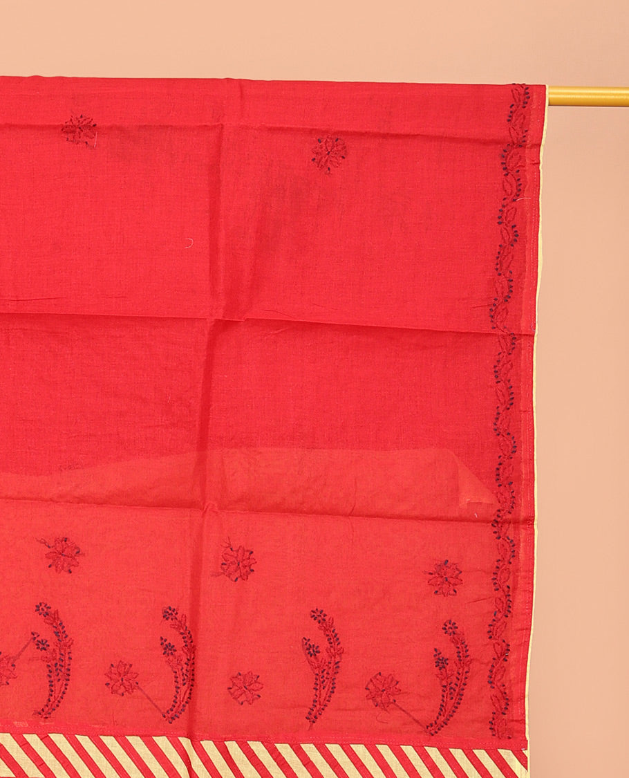 Red Lucknowi Chikankari Saree