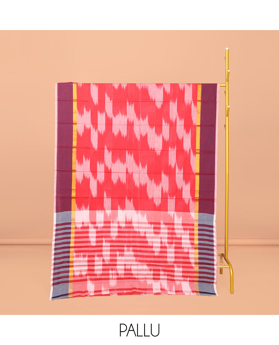 Red Ikat Textured Chirala Cotton Saree, a Contrast Border, Self-Pallu, and a Matching Blouse