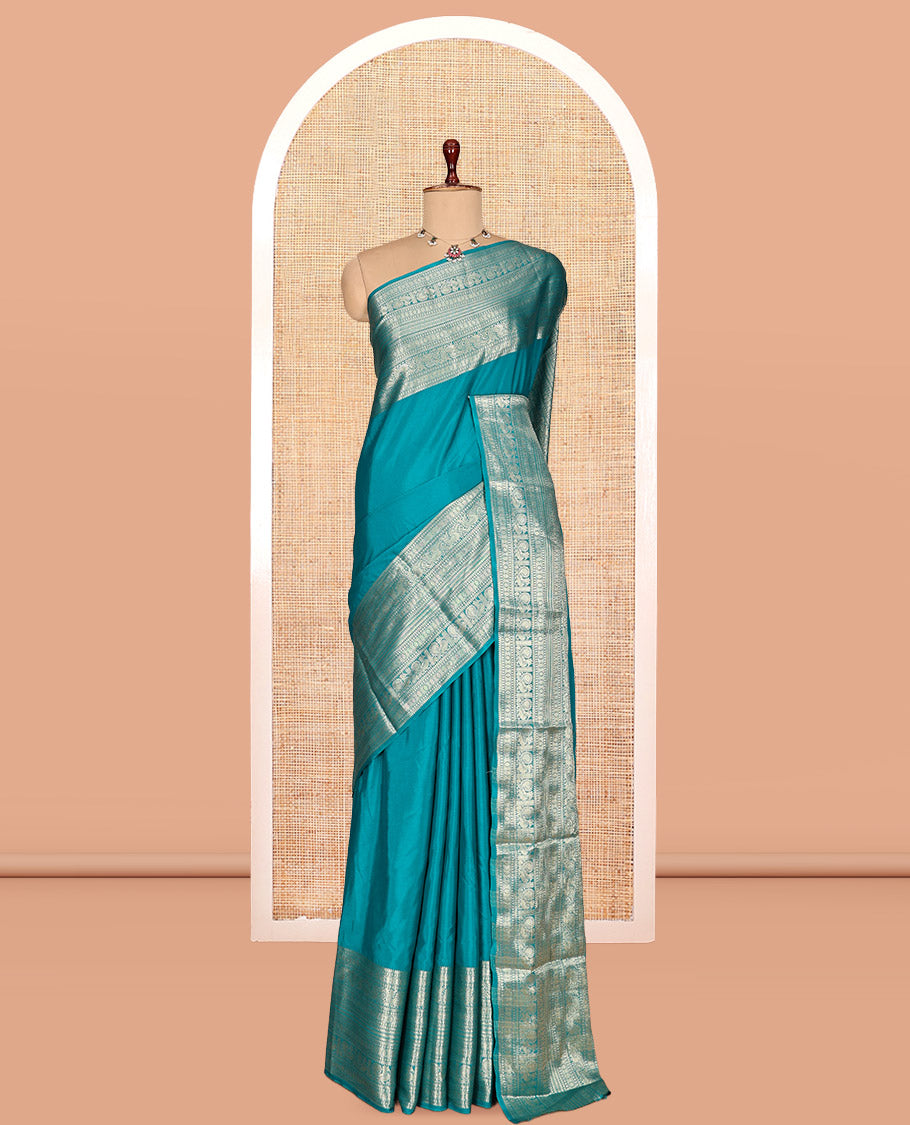 Rama Blue Plain Semi-Mysore Silk Saree
