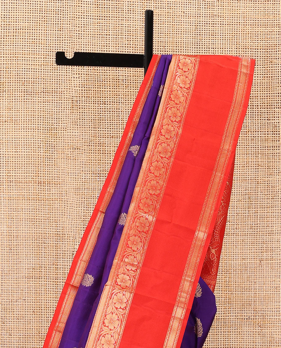Violet zari buttas silk saree, contrast rettai pettu border of thilakam mokku,neli,mayil kann & kodi visiry & manga design pallu