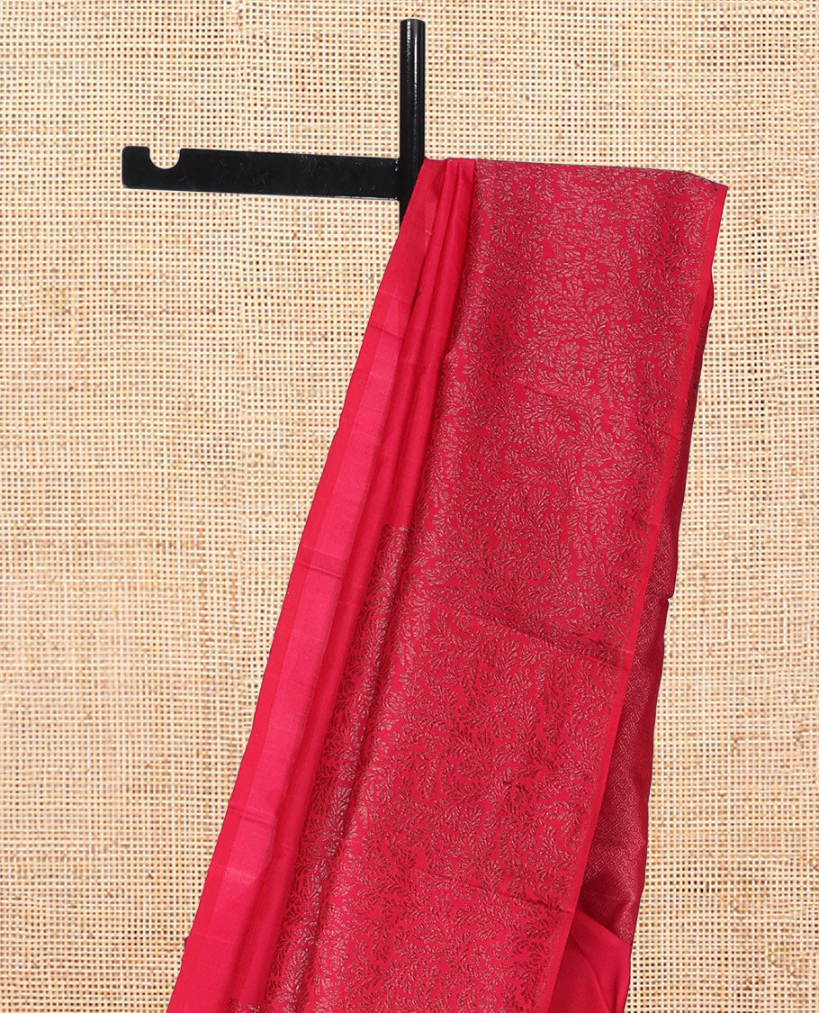 Borderless Red Kanchipuram Designer Silk Saree, Sparsely Sparkled with Zari Buttas and Jacquard Design, Jaal Pallu, and a Matching Blouse