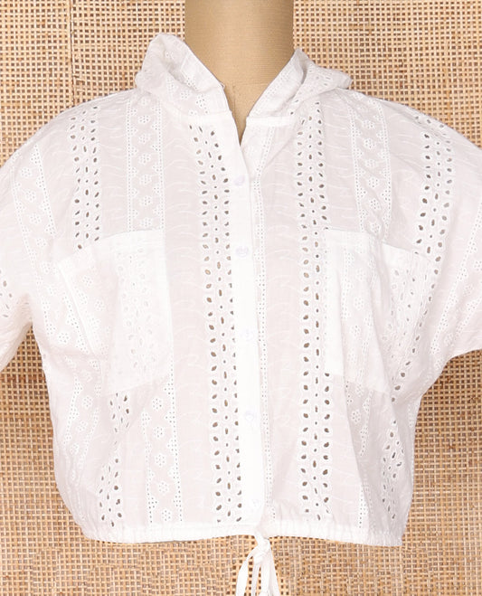 White Shirt style regular collar &  short-sleeve hakoba top